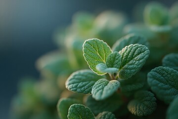 Poster - capture serene and minimalistic image of small-scale urban garden featuring fresh herbs natural light to accentuate