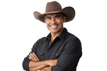 Poster - Western-style man with a cowboy hat, arms crossed and smiling isolated on transparent background