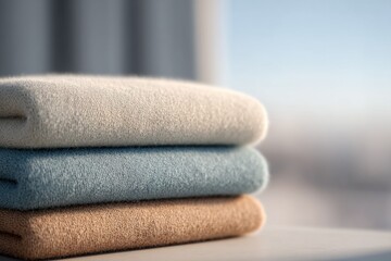 Poster - elevate interior aesthetics showcasing neatly folded home textiles with modern flair