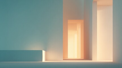 Poster - minimalistic 3d game scene featuring simplified geometric structures