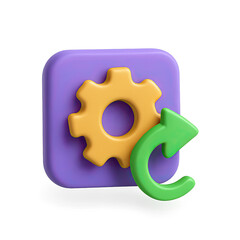 Poster - 3D Neon Glowing Purple and Green Gear and Arrow Icon