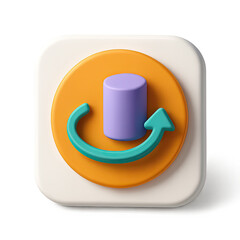 Poster - 3D Render of a Circular App Icon with a Purple Cylinder and Teal Refresh Arrow