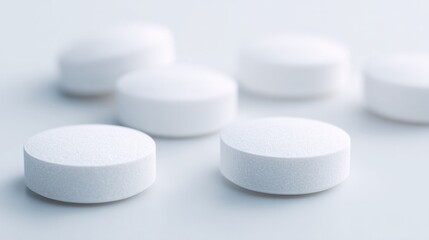 Poster - close-up on modern medications minimalistic and clean image with ample white copy space surrounding 