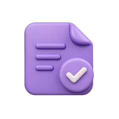 Poster - 3D Render of a Purple Document Icon with a White Checkmark on a Dark Background
