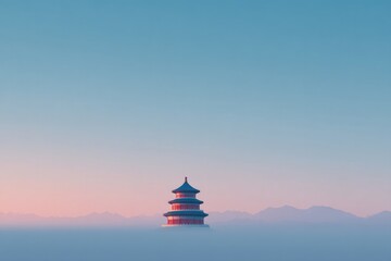 Aufkleber - lone pagoda beneath vast clear sky with subtle hues