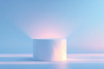 Poster - minimalist airy scene with floating empty podium casting soft shadow beneath tranquility in simplicity