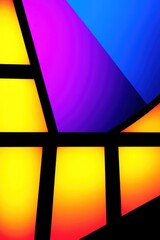 Poster - Abstract geometric artwork featuring vibrant yellow, orange, purple, and blue hues in a segmented, almost stained-glass style