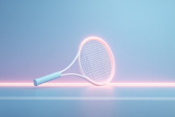 Poster - minimalistic tennis scene featuring vibrant neon color background with ample copy space