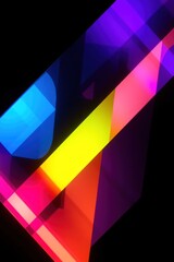 Poster - Vibrant, angled, translucent rectangles overlap on black background; showcasing vivid color gradients