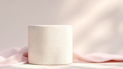 Poster - simple empty podium draped with elegant fabric showcasing texture and folds casting gentle shadows