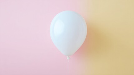 Poster - single white balloon floats against solid pastel background symbol of surprise and whimsy