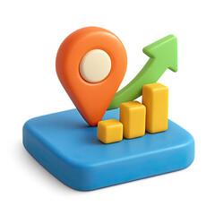 Poster - 3D Render of Colorful Location Pin with Rising Bar Graph