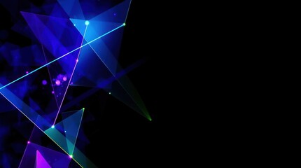 Poster - Abstract dark background with vibrant blue, purple, and green glowing triangles and lines