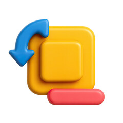 Poster - 3D Render of Glossy Yellow Button with Blue Arrow and Pink Bar on Black Background