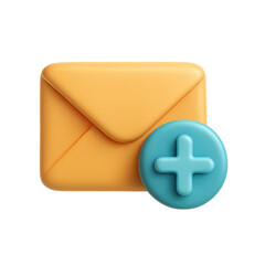 Poster - 3D Render of Orange Email Icon and Teal Plus Sign on Dark Background