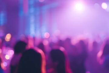 Aufkleber - vibrant themed party scene with blurred people in background bathed in soft ambient lighting