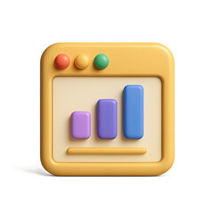 Poster - 3D Render of Yellow Square App Icon Showing a Colorful Bar Graph