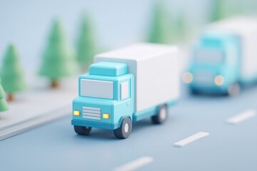 Poster - close-up of cargo transportation with trucks on road showcasing logistics efficiency minimalistic sc