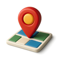 Poster - Red 3D Location Pin on a Colorful Isometric Map