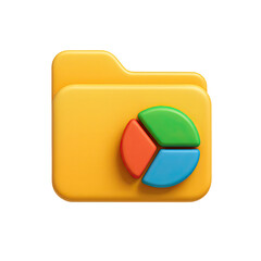 Poster - Yellow 3D Folder Icon with Colorful Pie Chart on Transparent Background