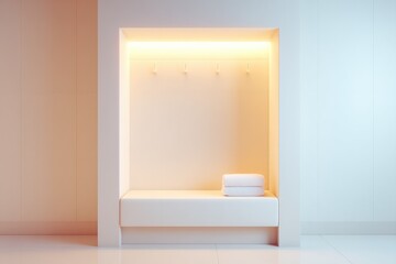 Poster - minimalistic entryway with coat hooks and small bench surrounded by ample copy space