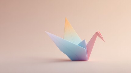 Poster - minimalistic paper crane in soft pastel colors on blank neutral background