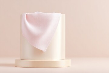 Poster - minimalistic scene with empty podium elegantly draped with single piece of fabric