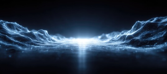 Aufkleber - ethereal abstract landscape with rippling blue surfaces gentle light sparkle effects in a dreamy dig