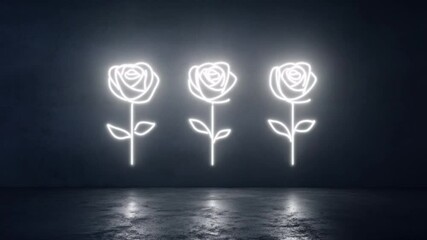 Poster - minimalist neon outline of rose flowers on dark background for elegant decoration and contemporary d