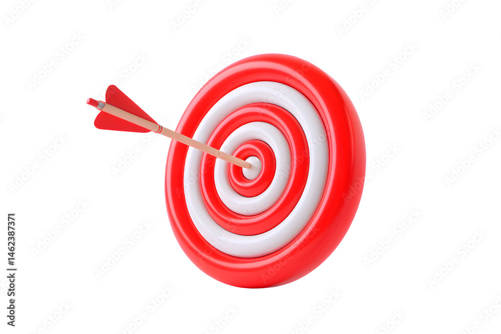 3d Red Arrow Hitting Business Target icon Symbol of Accuracy, Competition, and Goal Achievement, Competitive Success and Strategic Accuracy isolated on transparent background. PNG file, cut out