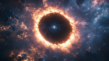 Wall Mural - Fiery cosmic ring encircles a dark void in space.