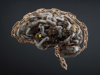 Poster - Golden chain encircling the innovative mechanical cerebral organ creation