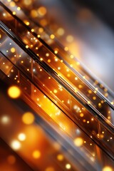 Fototapete - a series of bright orange and yellow lights are reflected in a window. the lights are arranged in a 