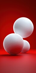 Fototapete - three white spheres are placed on a red background. the spheres are arranged in a way that they appe