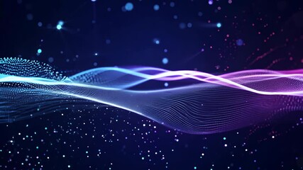 Poster - Animated Abstract Background with Glowing Dots, Waves, and Beams in 4K Seamless Loop