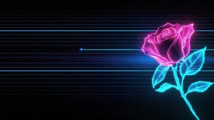 Poster - neon rose art in dark background with glowing lines and vibrant colors for modern designs and creati