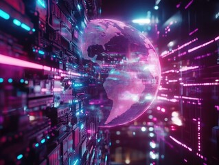 Poster - digital earth in futuristic server room