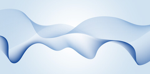 Poster - abstract wavy line banner on white and blue gradient background.