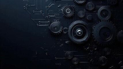 Poster - Abstract dark background featuring intricate mechanical gears and circuit patterns in a high-tech and futuristic design 4k video footage