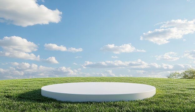White Circle Platform On Green Grass Under Sunny Sky