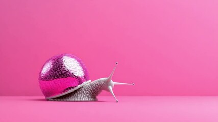 Poster - colorful snail with a shiny pink shell on a vibrant pink backdrop creating an eye-catching visual im