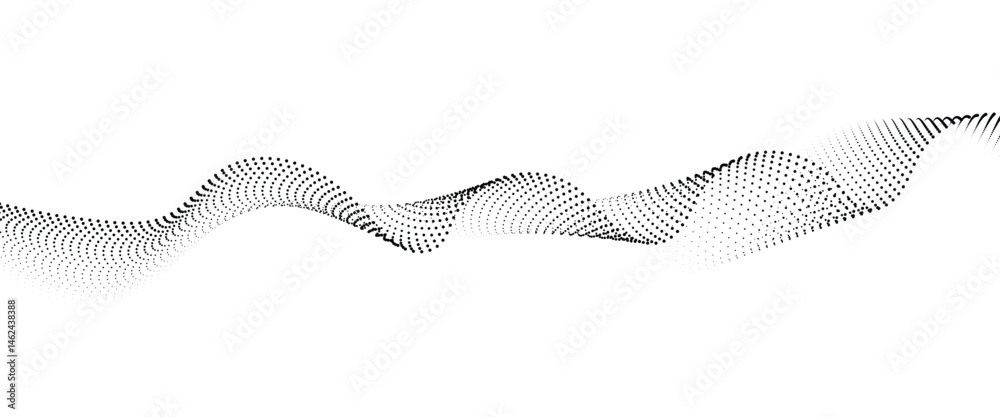 Flowing Dot Wave halftone gradient pattern on transparent background