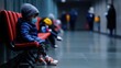 © Hafidz - Young child seated in a waiting area, wearing a mask.