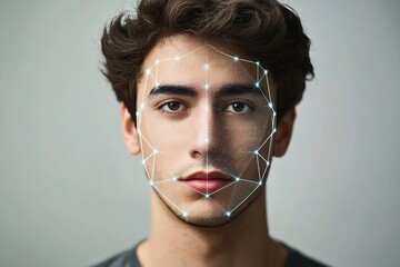 Poster - Advanced facial recognition: conceptual portrait symbolizing biometric technology
