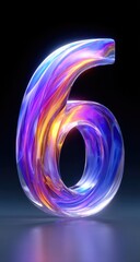 Poster - iridescent number six with swirling colors and glass texture