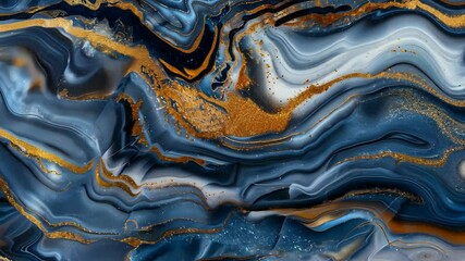 Poster - Deep blue and shimmering gold patterns flow together, forming an abstract design that captivates the viewer with its elegance