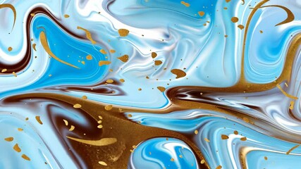 Poster - Colorful abstract artwork showcases swirling blue and gold patterns blending harmoniously, evoking a sense of tranquility and elegance