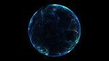 Abstract digital particles flowing on black background. Technology sphere. Abstract concept of artificial intelligence. Big data visualization. 3d rendering.