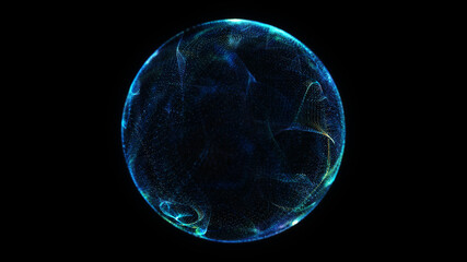 Poster - abstract digital particles flowing on black background. technology sphere. abstract concept of artif