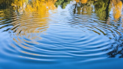 Wall Mural - Autumn Reflection Ripples Blue Water Lake Surface